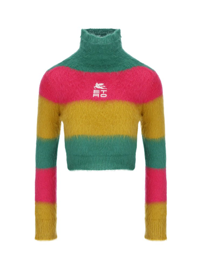 Etro Logo-embroidered Stripe-knit Jumper In Multicolor