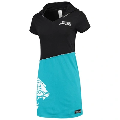 Refried Apparel Black/teal Jacksonville Jaguars Sustainable Hooded Mini Dress In Black,teal