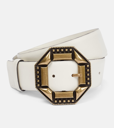 Etro Embellished Buckle Calf Leather Belt In White