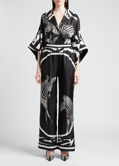 Dolce & Gabbana Zebra-print Silk Twill Pyjama Trousers In Black