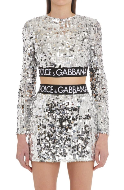 Dolce & Gabbana Cropped Sequin-embellished Top In Silver