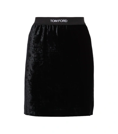 Tom Ford Logo-waistband Velvet Miniskirt In Black