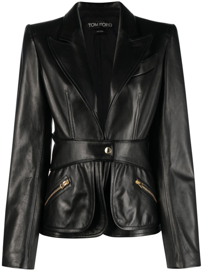 Tom Ford Zip-front Silk Blazer In Black