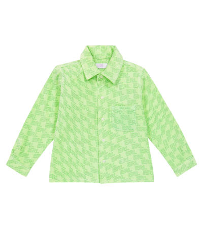 Erl Kids' Logo Cotton-blend Shirt In Green