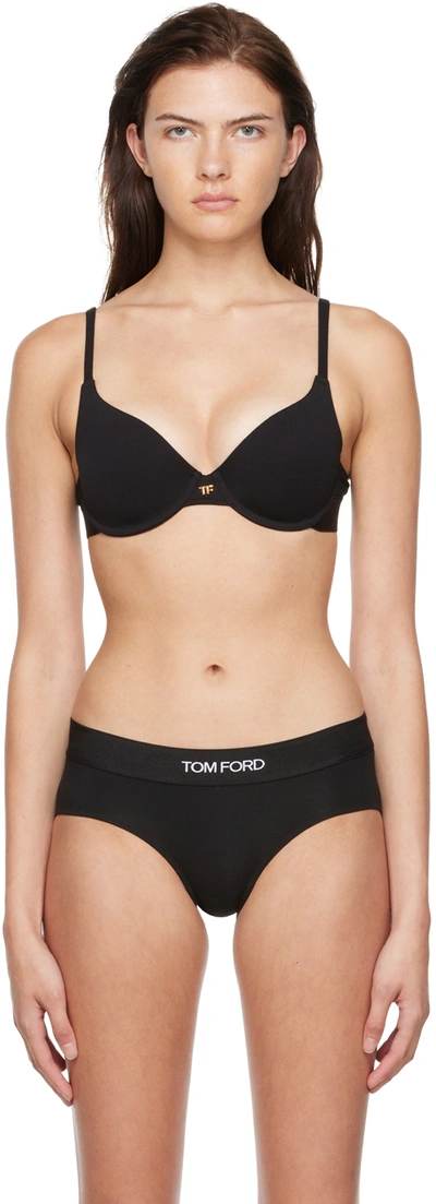 Tom Ford Logo Modal Jersey Padded Bra In Black