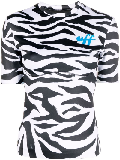 Off-white Zebra-print Open-back Stretch-woven Top In White Blac