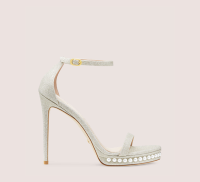 Stuart Weitzman Nudistdisco Pearl Platform Sandal In Platino Gold