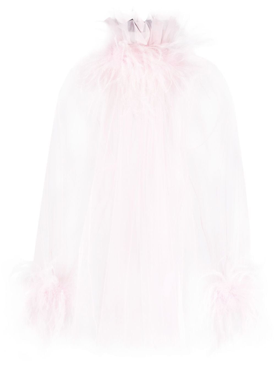 Styland Ostrich Feather Trim Blouse In Pink