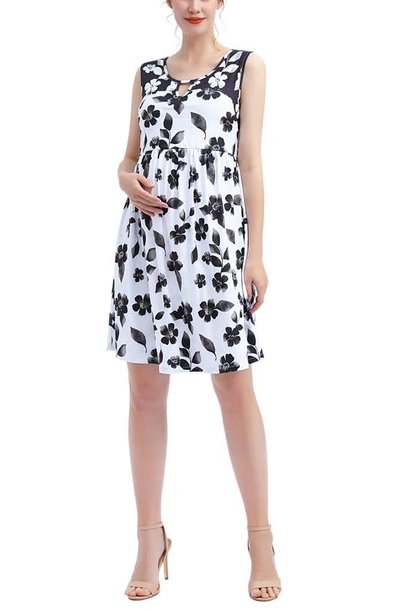 Kimi And Kai Eliana Floral Print Skater Maternity Dress In Black/ White