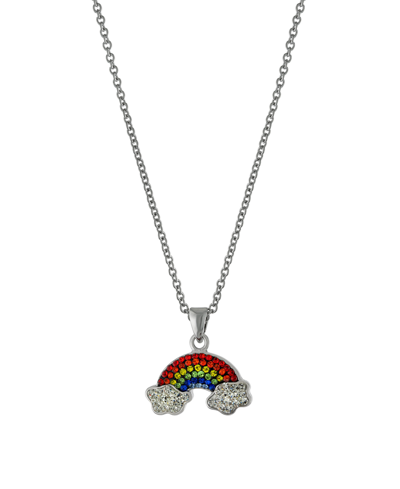 Macy's Women's Crystal Rainbow And Cloud Pendant Necklace In Fine Silver Plated Brass