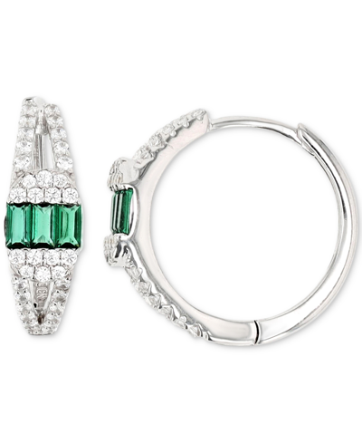 Macy's Lab-created Blue Spinel & Cubic Zirconia Small Hoop Earrings In Sterling Silver, 0.71" (also In Gree In Green Nano
