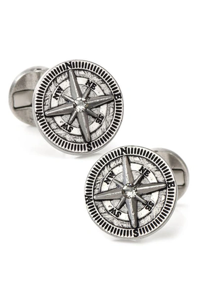 Cufflinks, Inc Compass Stainless Steel Cuff Links In Silver