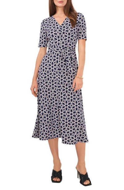 Chaus Geo Knit Midi Dress In Navy/ White