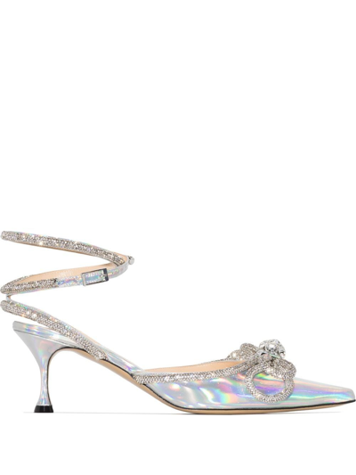 Mach&mach Silver Double Bow 65 Iridescent Leather Pumps