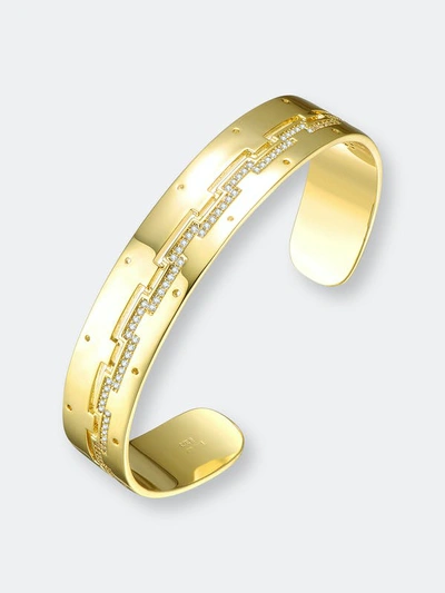 Rachel Glauber 14k Gold Plated With Cubic Zirconias Zig Zag Cuff Bracelet In Gold-tone