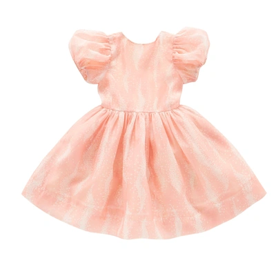 Omamimini Kids' Fit & Flare Dress With Puff Sleeves In Pink