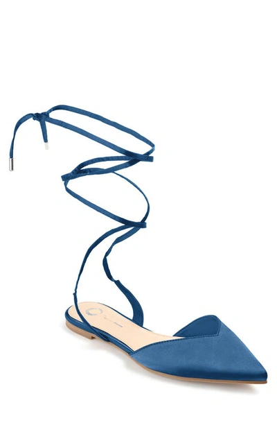 Journee Collection Lace-up Pointed-toe Flat In Blue