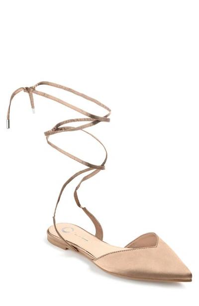 Journee Collection Lace-up Pointed-toe Flat In Taupe