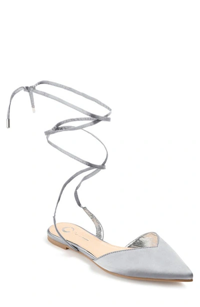 Journee Collection Lace-up Pointed-toe Flat In Silver