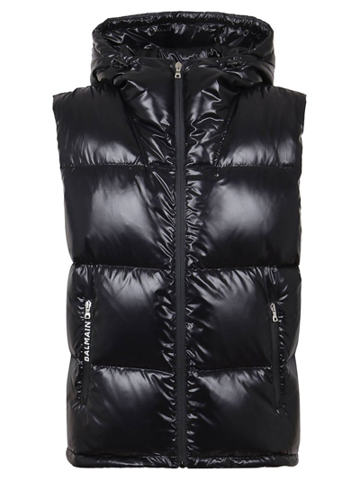 Balmain Black Quilted Glossed Shell Gilet
