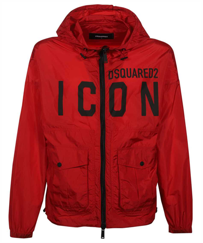 Dsquared2 Icon Print Nylon Windbreaker Jacket In Red