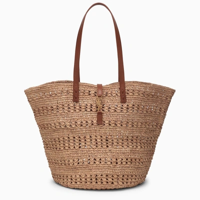 Saint Laurent Raffia Tote Bag With Monogram In Beige