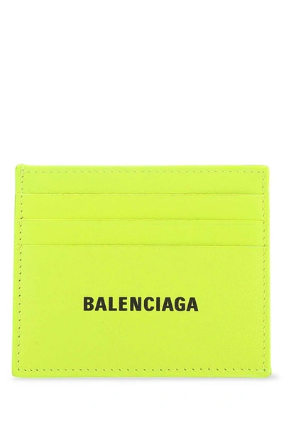 Balenciaga Logo-print Card Holder In Fluo Yellow