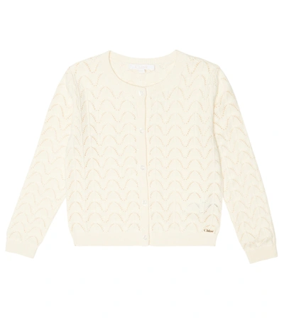 Chloé Kids' Pointelle-knit Cotton And Wool Cardigan In Ivory