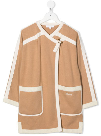 Chloé Kids' Chloe Cardigan Beige In Maglia Di Cotone Misto Lana In 中性色