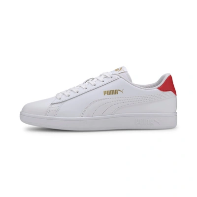 Puma Smash V2 Sneakers In White-high Risk Red- Team Gold