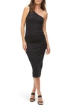 Michael Stars Coco Ribbed-knit One-shoulder Bodycon Dress In Black