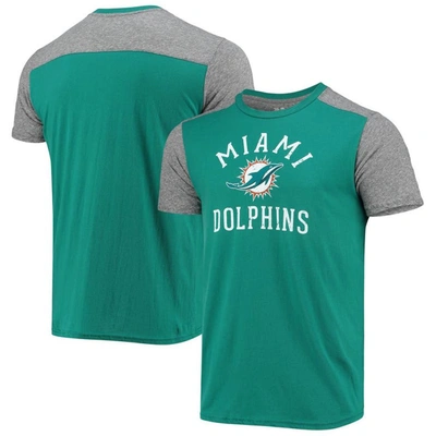 Majestic Men's Aqua, Heathered Gray Miami Dolphins Gridiron Classics Field Goal Slub T-shirt In Aqua,gray