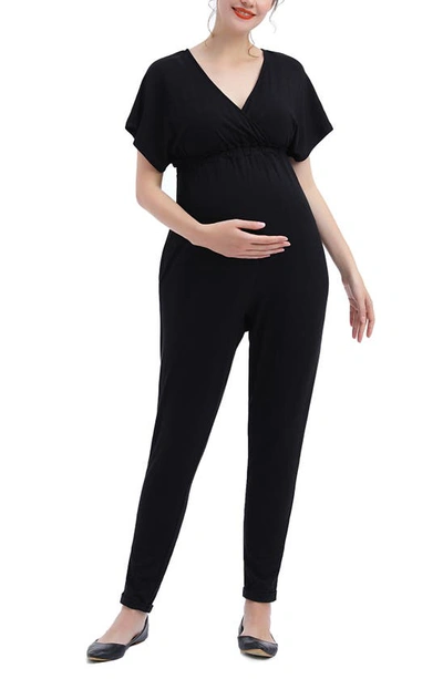 Kimi And Kai Lue V-neck Maternity/nursing Jumpsuit In Black