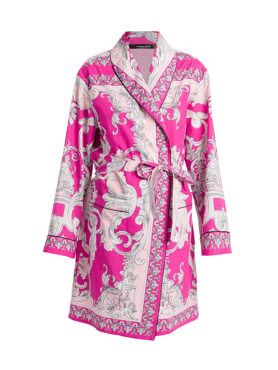 Versace Silver Baroque Silk Dressing Gown In Multicolour