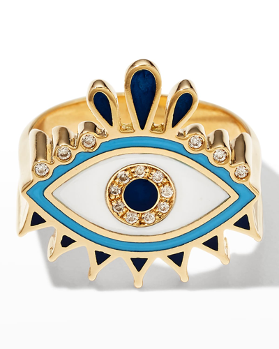 L'atelier Nawbar Queen Eye 18-karat Gold, Enamel And Diamond Pinky Ring