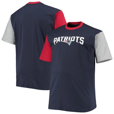 Profile Navy/red New England Patriots Big & Tall Colorblocked T-shirt