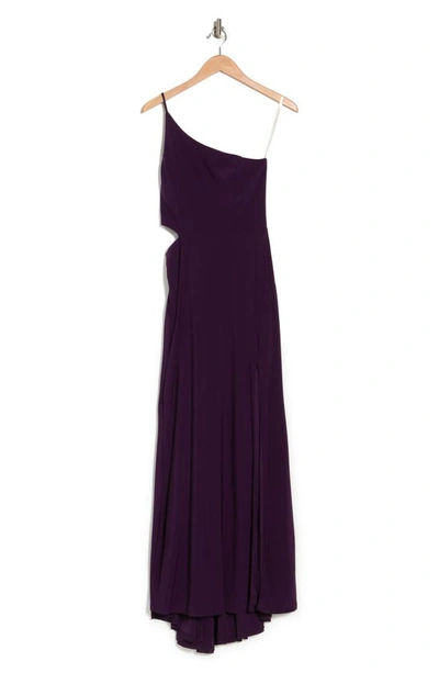 Jump Apparel One-shoulder Side Cutout Gown In Eggplant