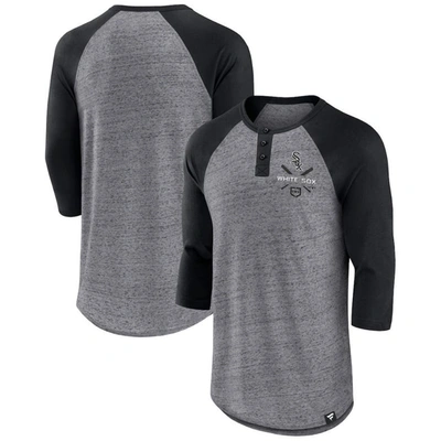 Fanatics Branded Heathered Gray/black Chicago White Sox Iconic Above Heat Speckled Raglan Henley 3/4 In Heathered Gray,black