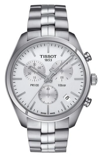 Tissot Pr100 Chronograph Bracelet Watch, 41mm In Silver
