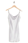 Jump Apparel Satin Cowl Neck Slip Dress In Silver