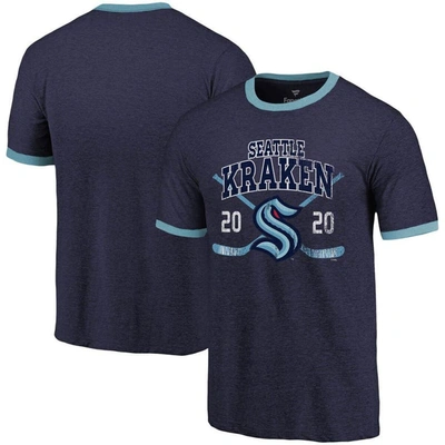 Fanatics Branded Heathered Deep Sea Blue Seattle Kraken Buzzer Beater Tri-blend Ringer T-shirt In Navy