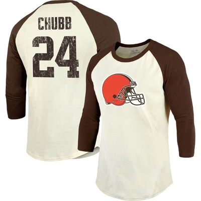 Majestic Threads Nick Chubb Cream/brown Cleveland Browns Vintage Player Name & Number 3/4-sleeve Fit In Cream,brown