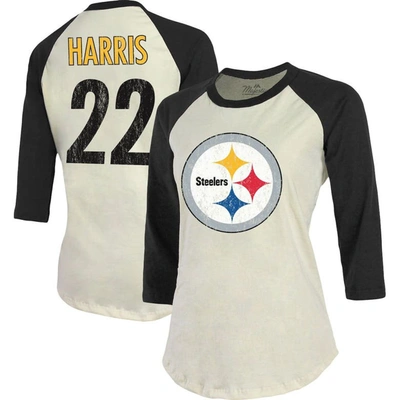 Majestic Threads Najee Harris Cream/black Pittsburgh Steelers Player Name & Number Raglan 3/4-sleeve In Cream,black