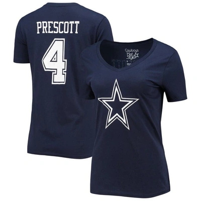 Fanatics Women's  Dak Prescott Navy Dallas Cowboys Player Icon Name And Number V-neck T-shirt