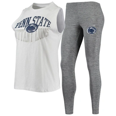 Concepts Sport Women's  Charcoal, White Penn State Nittany Lions Tank Top And Leggings Sleep Set In Charcoal,white