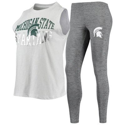 Concepts Sport Women's  Charcoal, White Michigan State Spartans Tank Top And Leggings Sleep Set In Charcoal,white