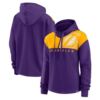 Fanatics Branded Purple Los Angeles Lakers Overslide Quarter-zip Fleece Hoodie