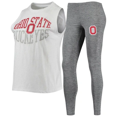 Concepts Sport Women's  Charcoal, White Ohio State Buckeyes Tank Top And Leggings Sleep Set In Charcoal,white