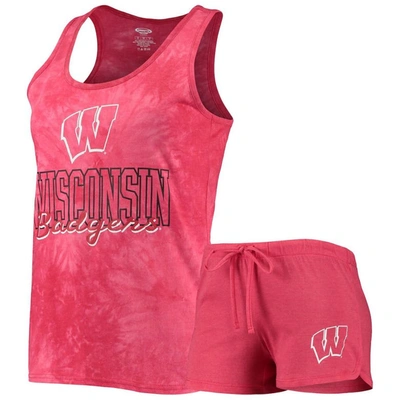 Concepts Sport Women's  Red Wisconsin Badgers Billboard Tie-dye Tank Top And Shorts Set