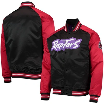 Mitchell & Ness Black/red Toronto Raptors Hardwood Classics Reload 3.0 Raglan Full-snap Satin Jacket In Black,red